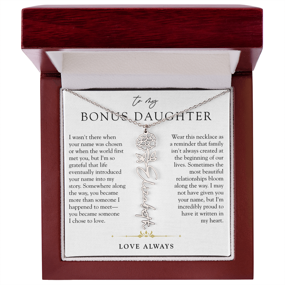 Bonus Daughter Birth Flower Custom Name Necklace | Chosen By Heart