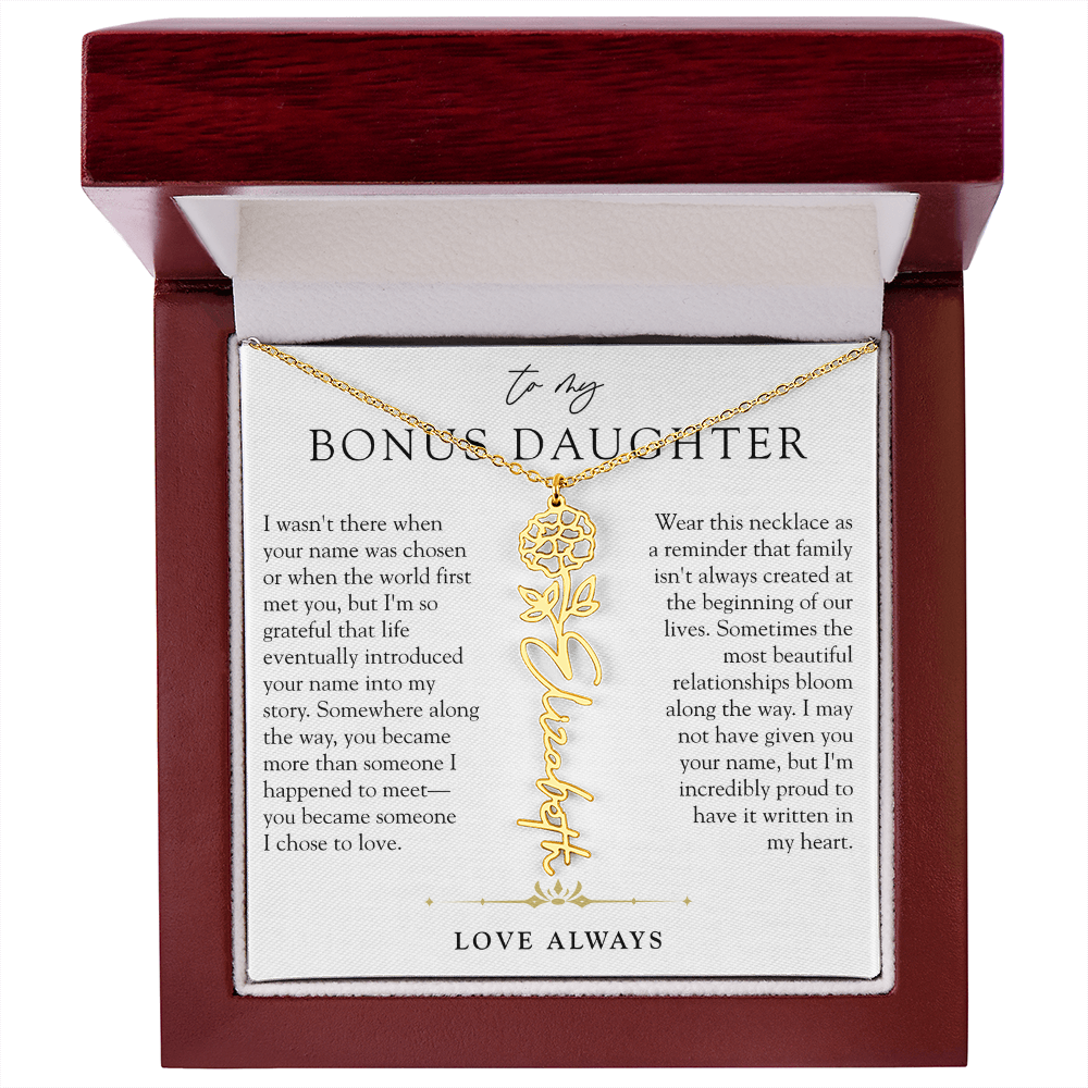 Bonus Daughter Birth Flower Custom Name Necklace | Chosen By Heart