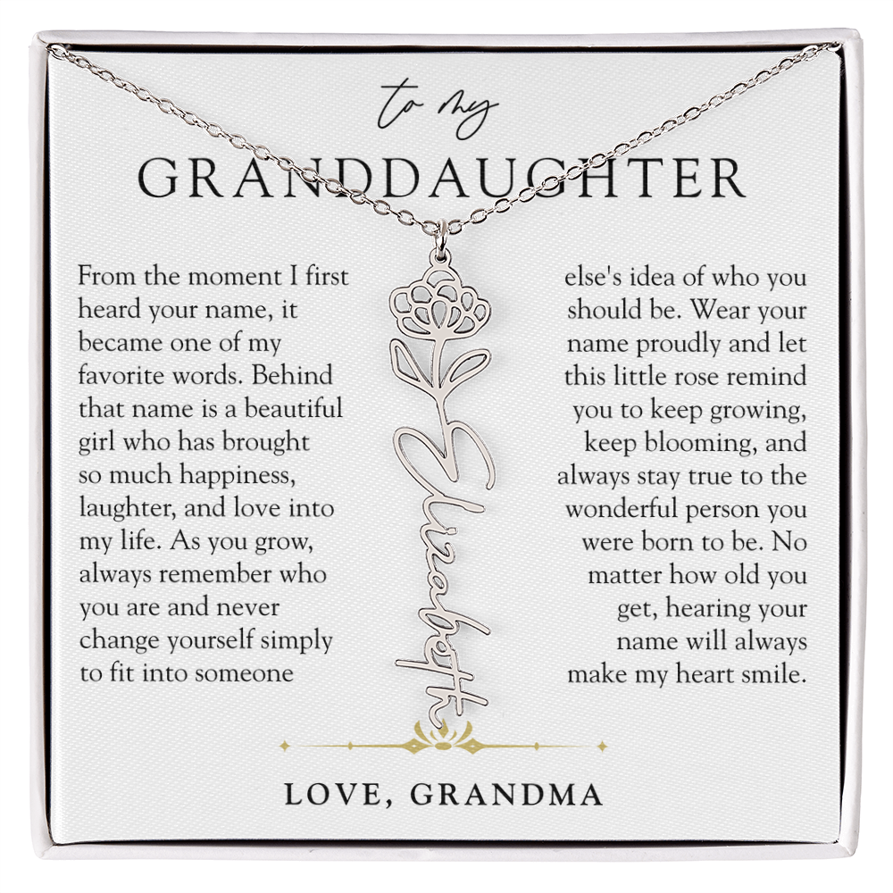 Granddaughter Birth Flower Custom Name Necklace | A Name So Precious