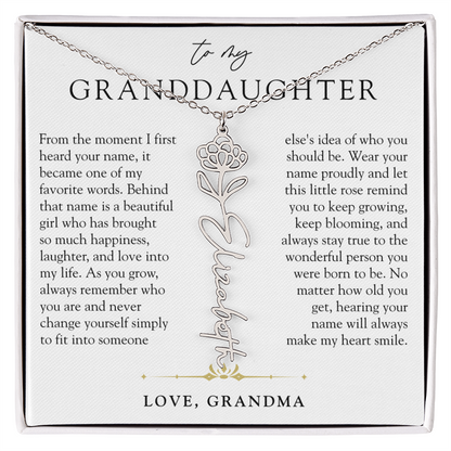 Granddaughter Birth Flower Custom Name Necklace | A Name So Precious