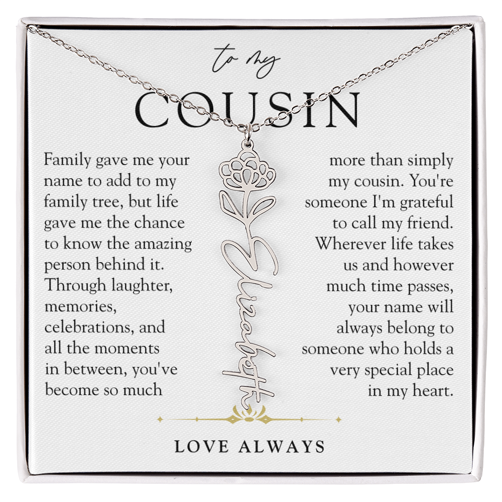 Cousin Birth Flower Custom Name Necklace | More than Family