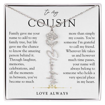Cousin Birth Flower Custom Name Necklace | More than Family