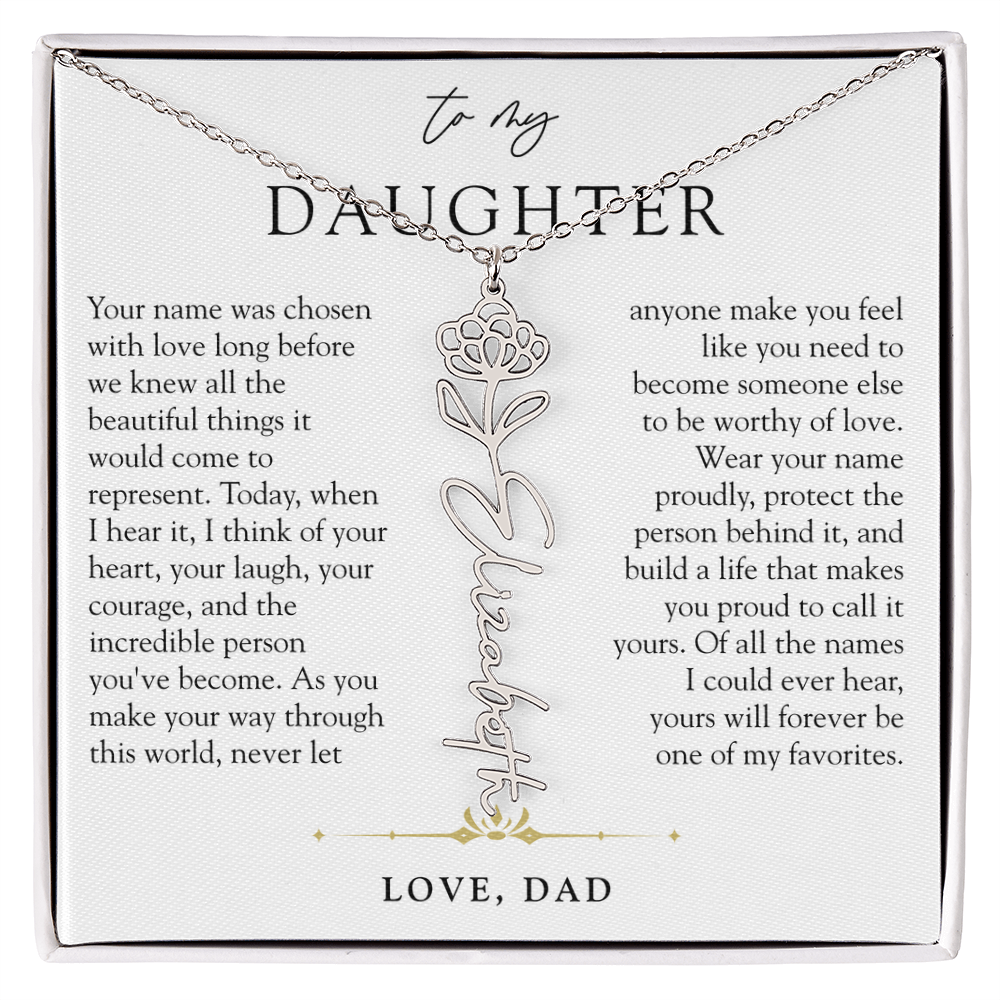 Daughter Birth Flower Custom Name Necklace | Wear Your Name Proudly
