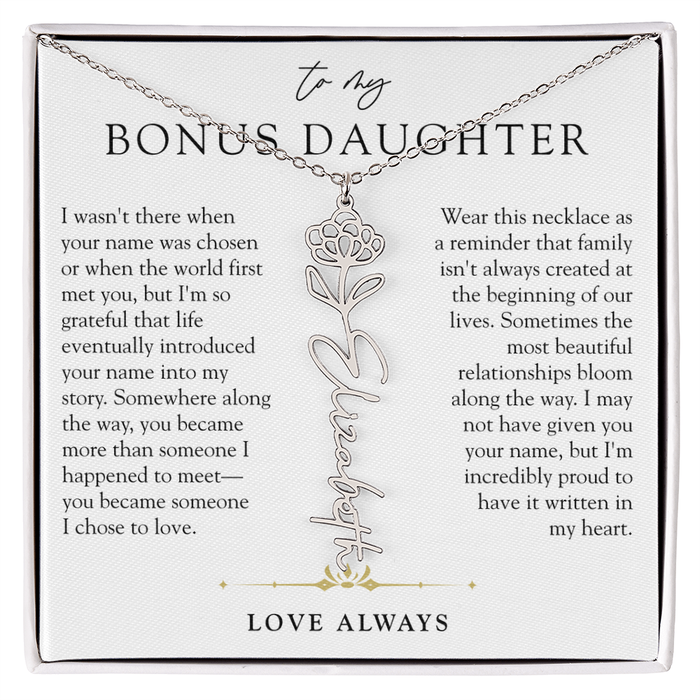 Bonus Daughter Birth Flower Custom Name Necklace | Chosen By Heart