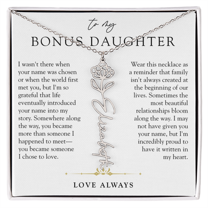 Bonus Daughter Birth Flower Custom Name Necklace | Chosen By Heart