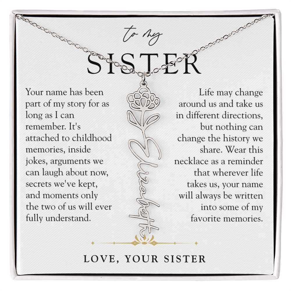 Sister Birth Flower Custom Name Necklace | Your Name is Part of My Story