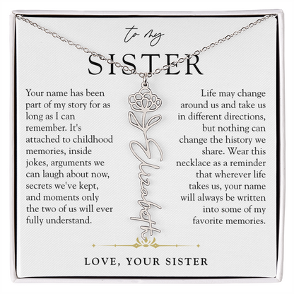 Sister Birth Flower Custom Name Necklace | Your Name is Part of My Story