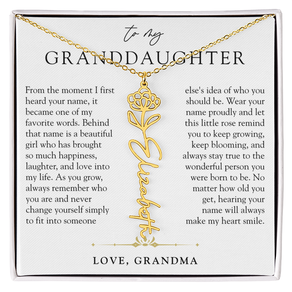 Granddaughter Birth Flower Custom Name Necklace | A Name So Precious