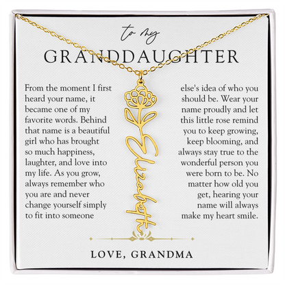 Granddaughter Birth Flower Custom Name Necklace | A Name So Precious