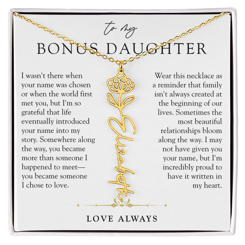Bonus Daughter Birth Flower Custom Name Necklace | Chosen By Heart