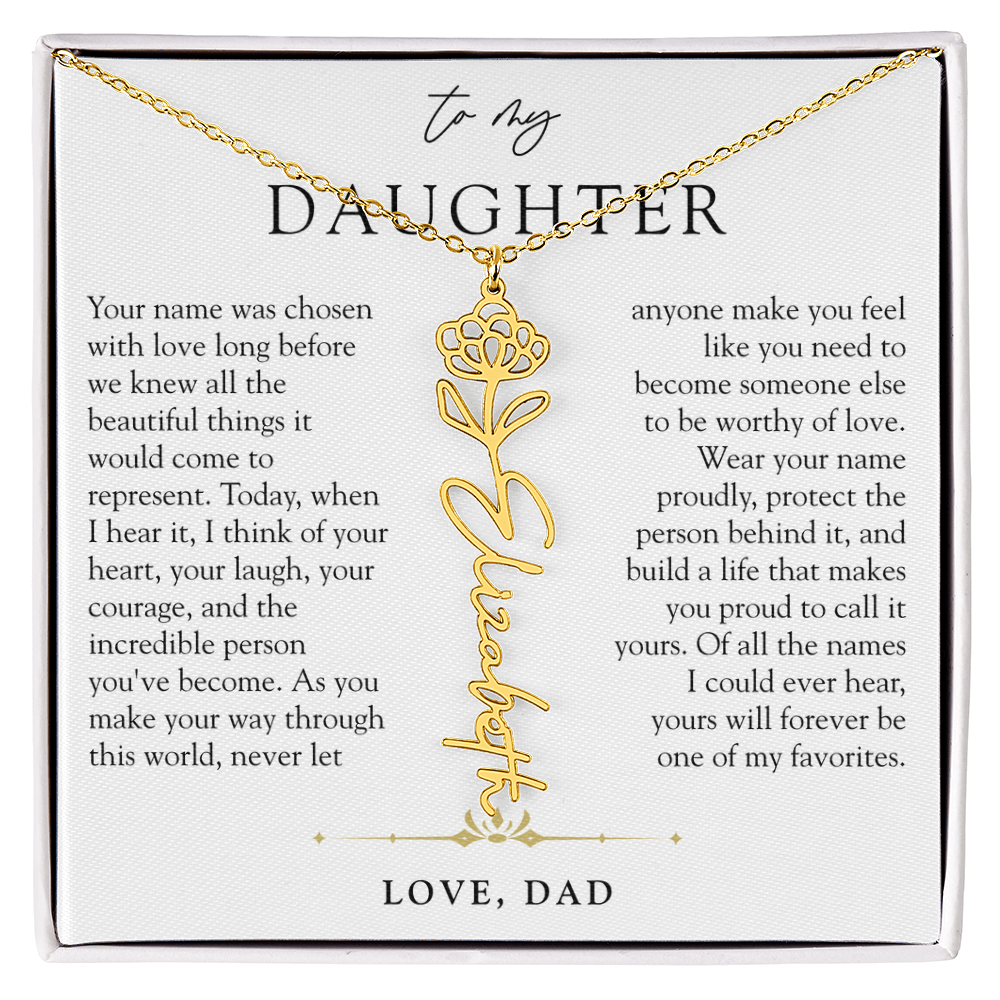 Daughter Birth Flower Custom Name Necklace | Wear Your Name Proudly