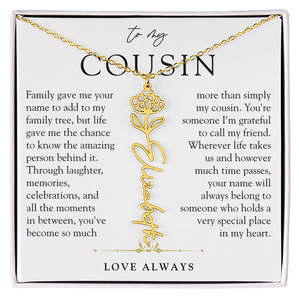 Cousin Birth Flower Custom Name Necklace | More than Family