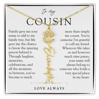 Cousin Birth Flower Custom Name Necklace | More than Family