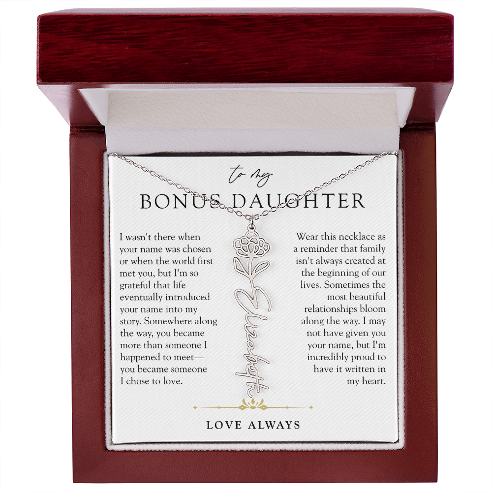 Bonus Daughter Birth Flower Custom Name Necklace | Chosen By Heart
