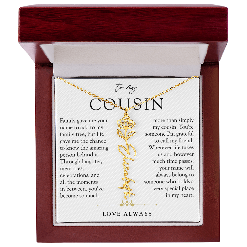 Cousin Birth Flower Custom Name Necklace | More than Family
