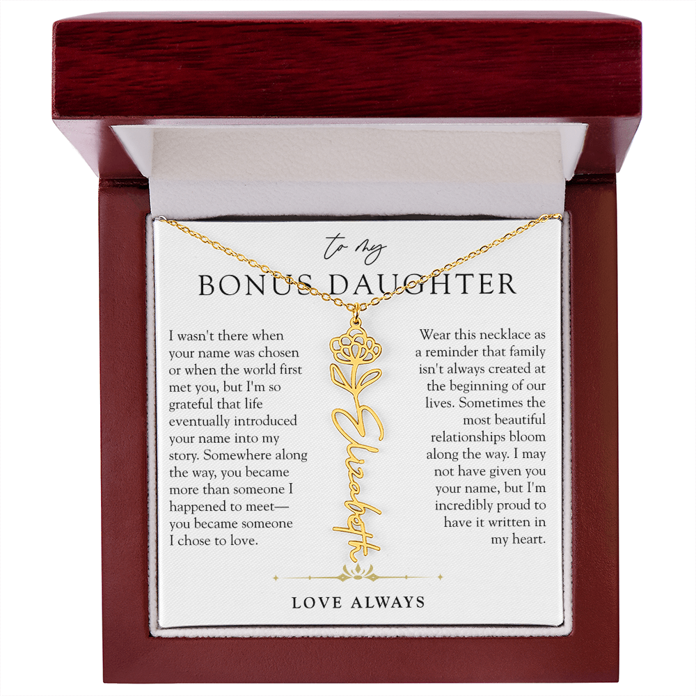 Bonus Daughter Birth Flower Custom Name Necklace | Chosen By Heart