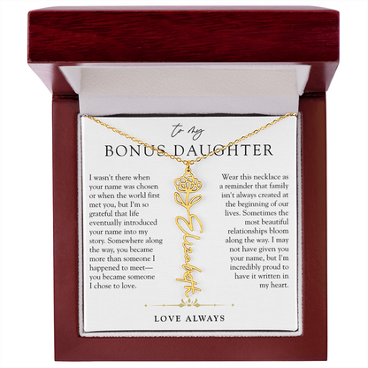 Bonus Daughter Birth Flower Custom Name Necklace | Chosen By Heart