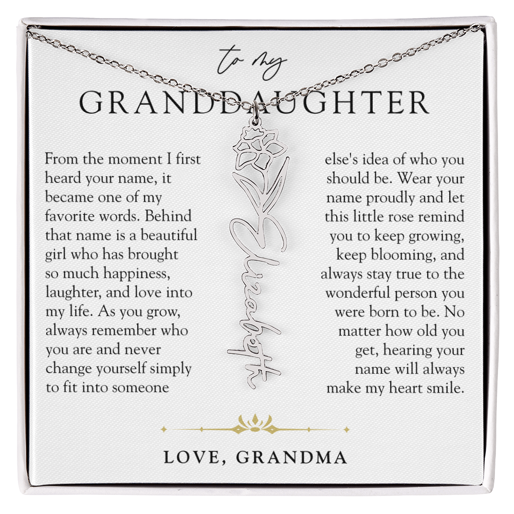 Granddaughter Birth Flower Custom Name Necklace | A Name So Precious