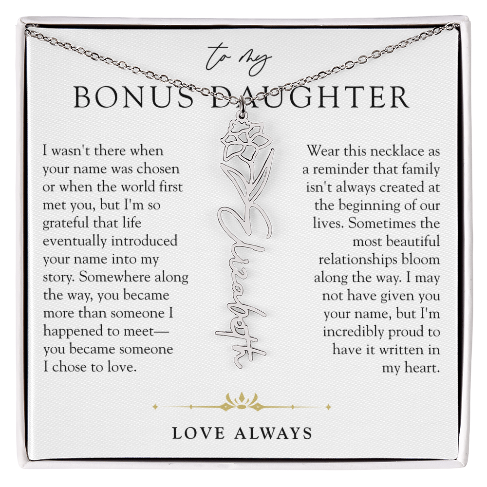 Bonus Daughter Birth Flower Custom Name Necklace | Chosen By Heart