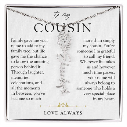 Cousin Birth Flower Custom Name Necklace | More than Family