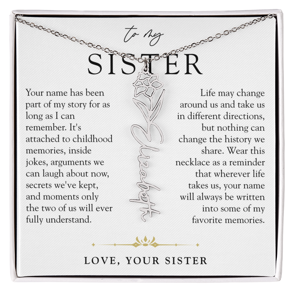 Sister Birth Flower Custom Name Necklace | Your Name is Part of My Story