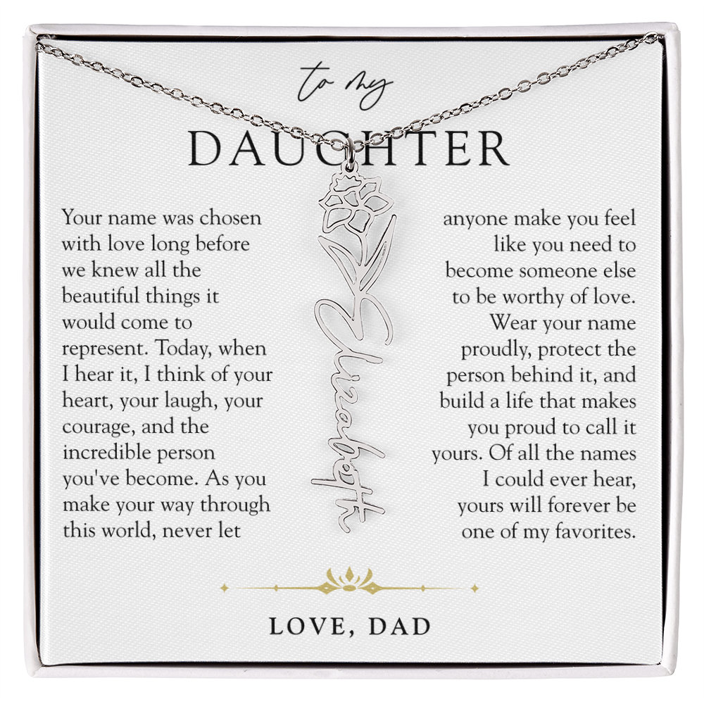 Daughter Birth Flower Custom Name Necklace | Wear Your Name Proudly
