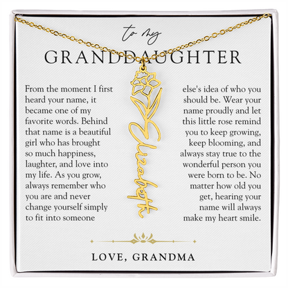 Granddaughter Birth Flower Custom Name Necklace | A Name So Precious