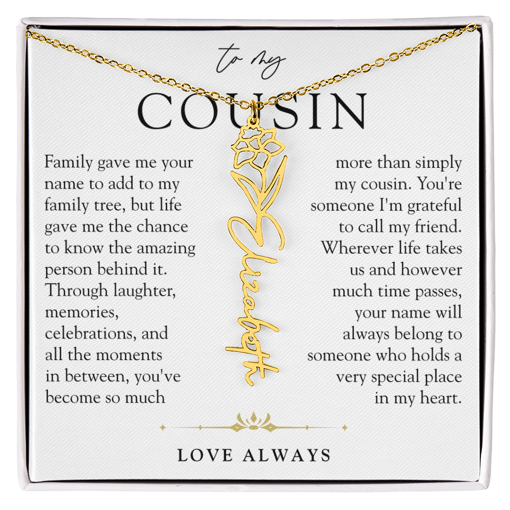 Cousin Birth Flower Custom Name Necklace | More than Family