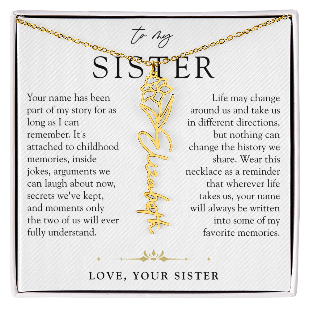 Sister Birth Flower Custom Name Necklace | Your Name is Part of My Story