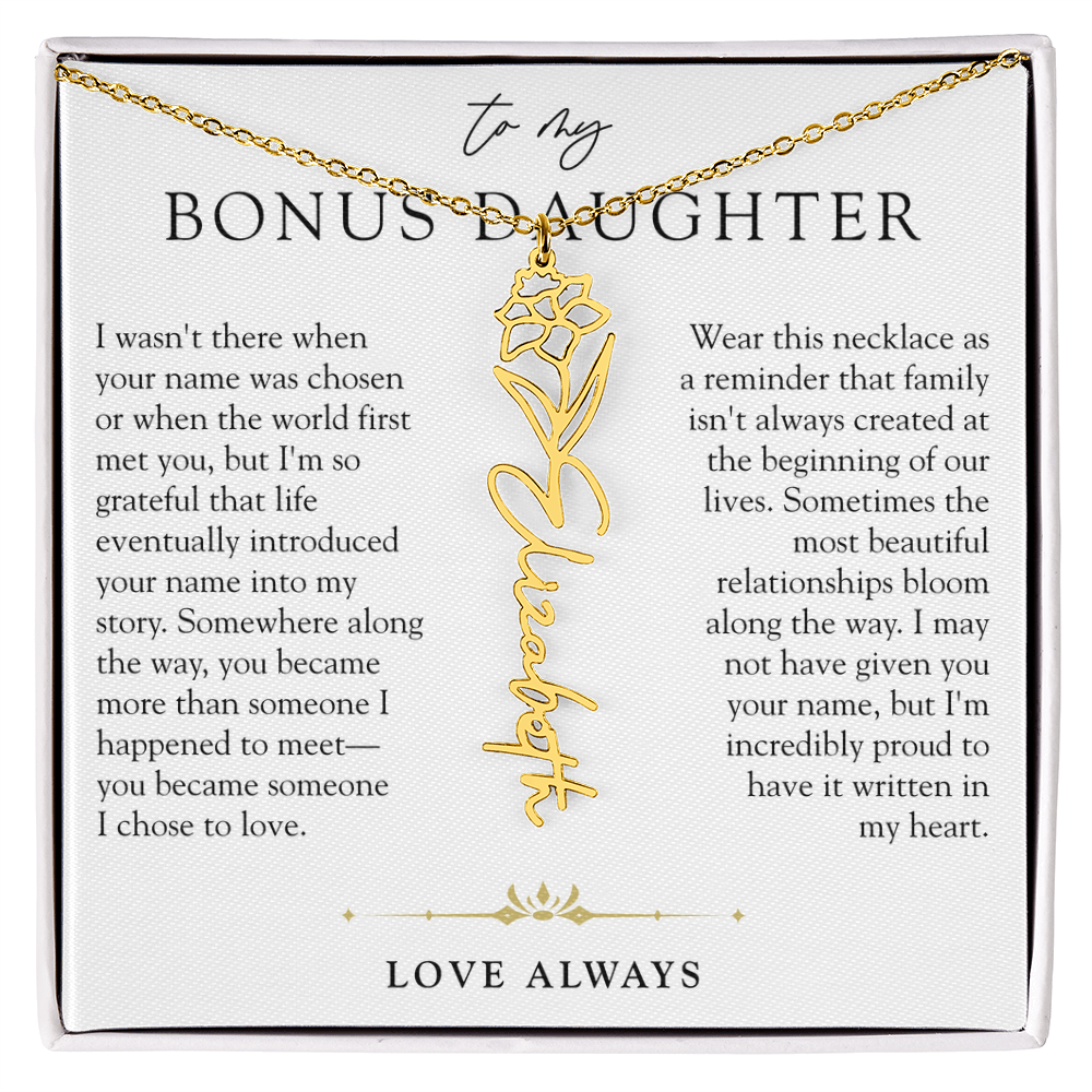 Bonus Daughter Birth Flower Custom Name Necklace | Chosen By Heart