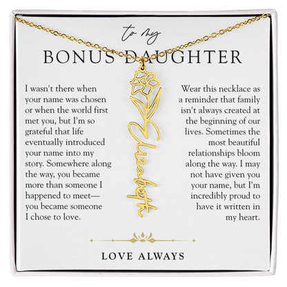 Bonus Daughter Birth Flower Custom Name Necklace | Chosen By Heart