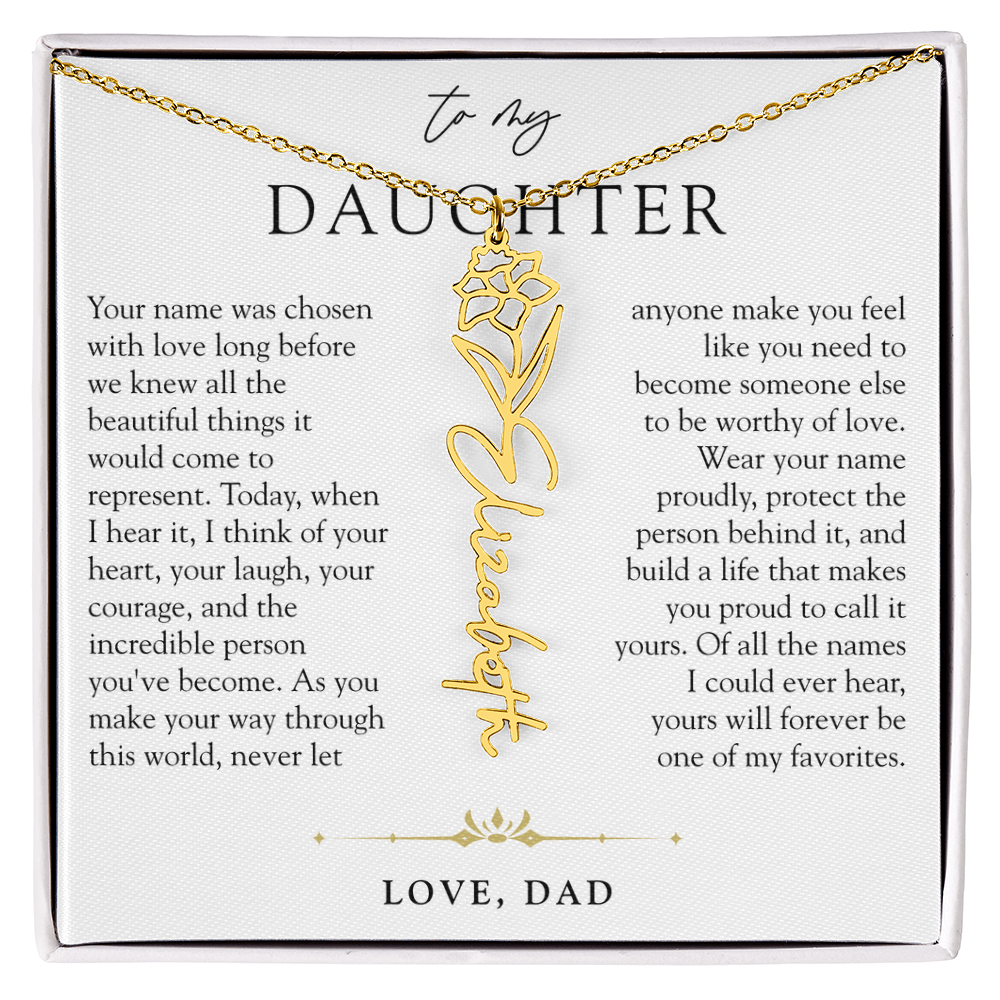 Daughter Birth Flower Custom Name Necklace | Wear Your Name Proudly