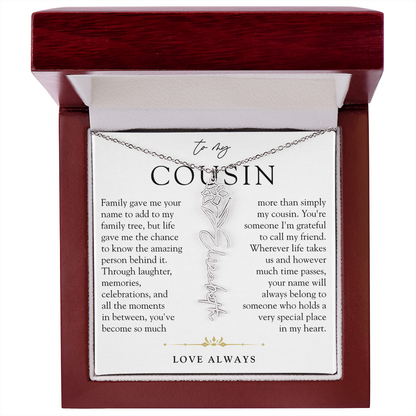 Cousin Birth Flower Custom Name Necklace | More than Family