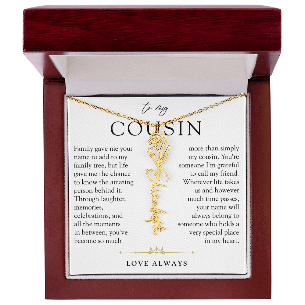 Cousin Birth Flower Custom Name Necklace | More than Family