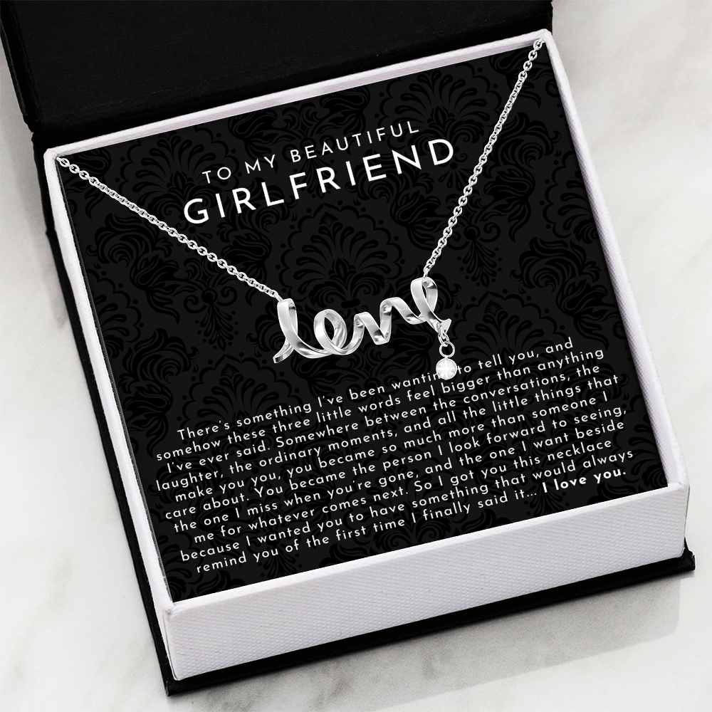 Girlfriend Scripted Love Necklace | The First I Love You Black Lace