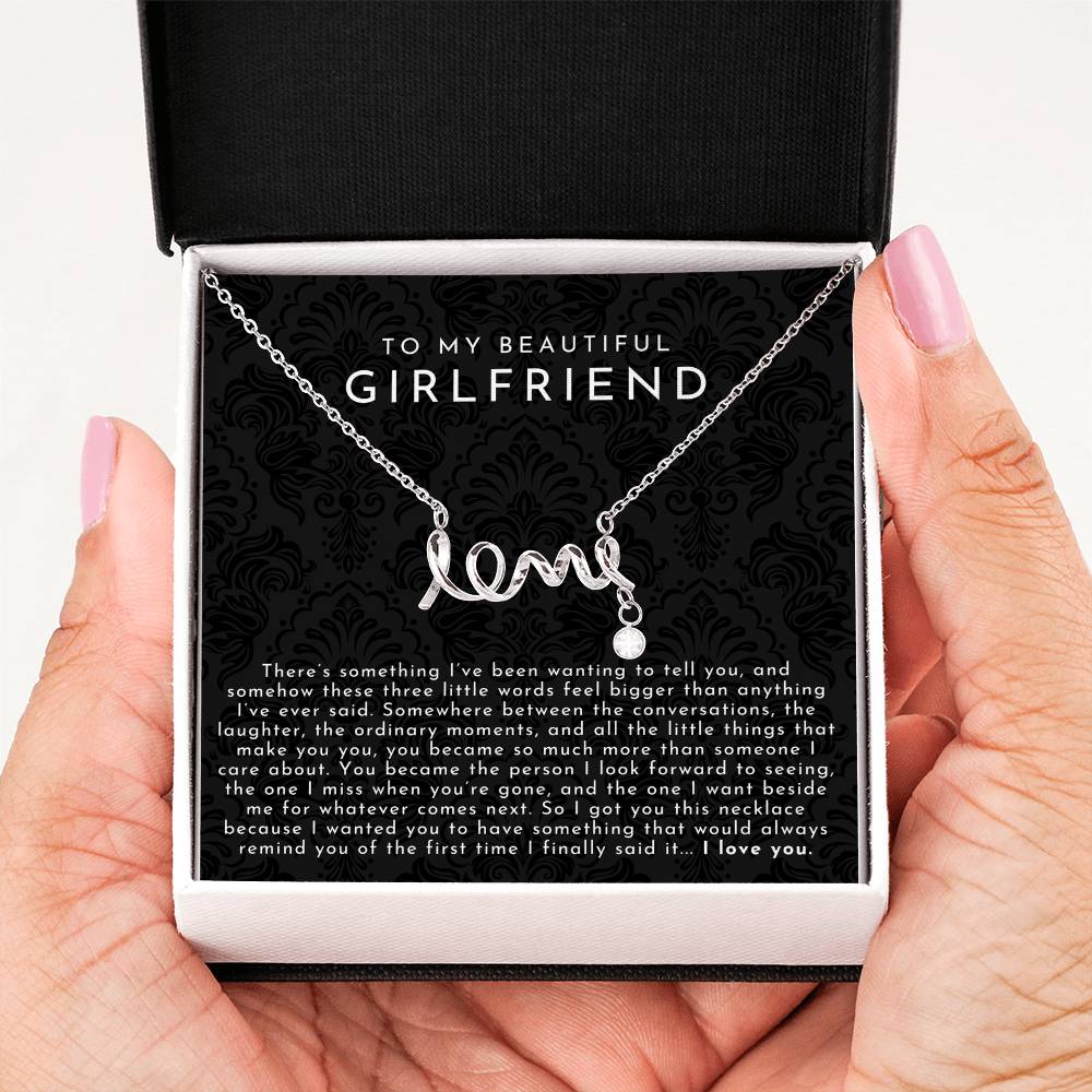 Girlfriend Scripted Love Necklace | The First I Love You Black Lace