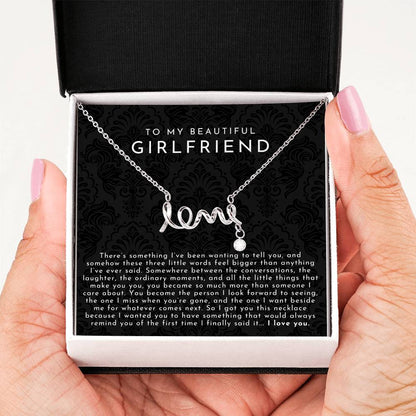 Girlfriend Scripted Love Necklace | The First I Love You Black Lace