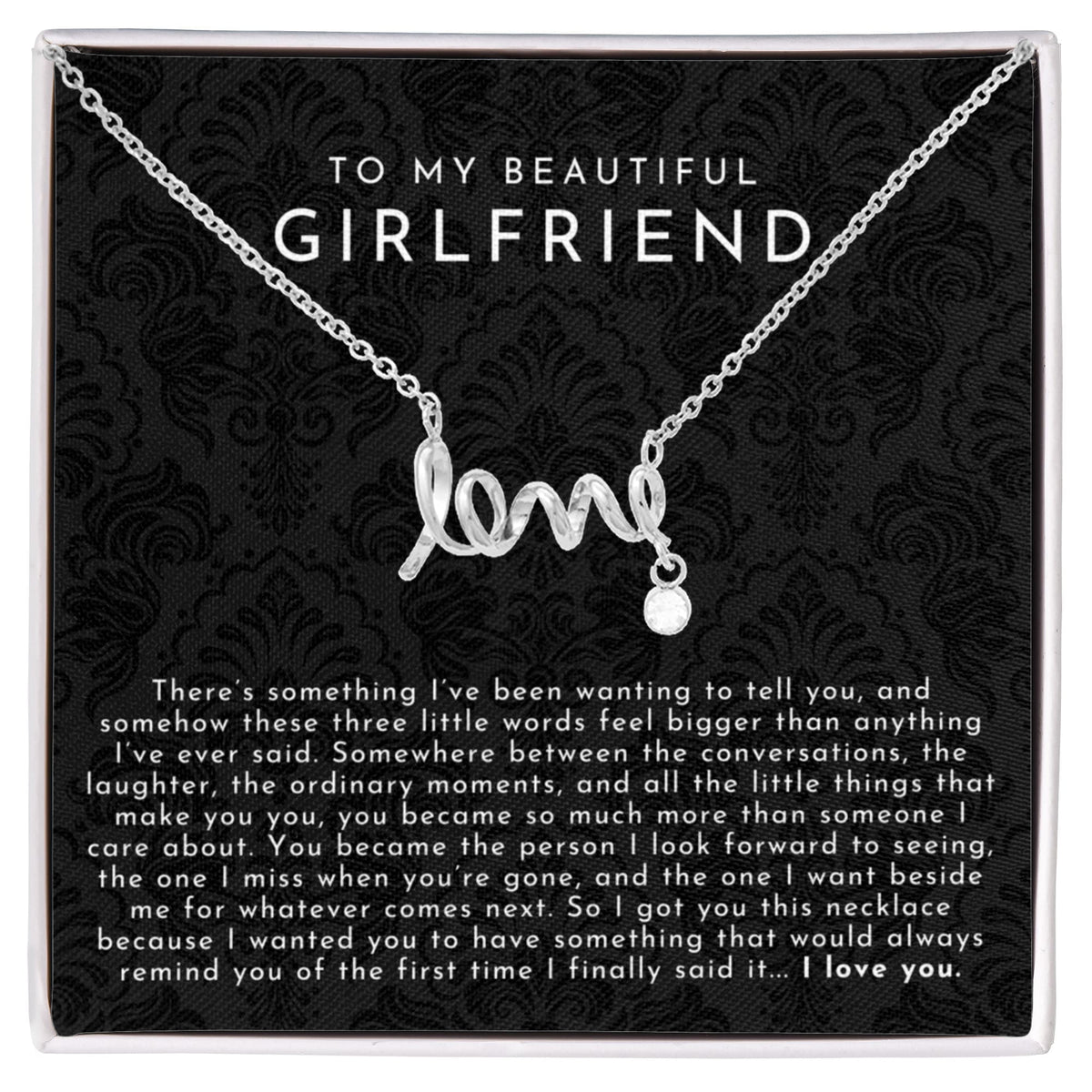 Girlfriend Scripted Love Necklace | The First I Love You Black Lace