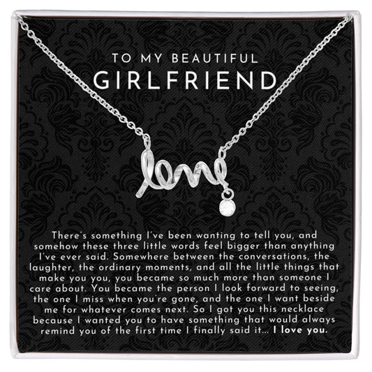 Girlfriend Scripted Love Necklace | The First I Love You Black Lace