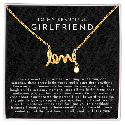 Girlfriend Scripted Love Necklace | The First I Love You Black Lace
