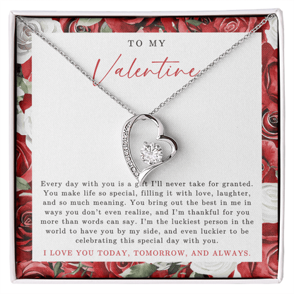 To My Valentine Heart Necklace | Red Rose