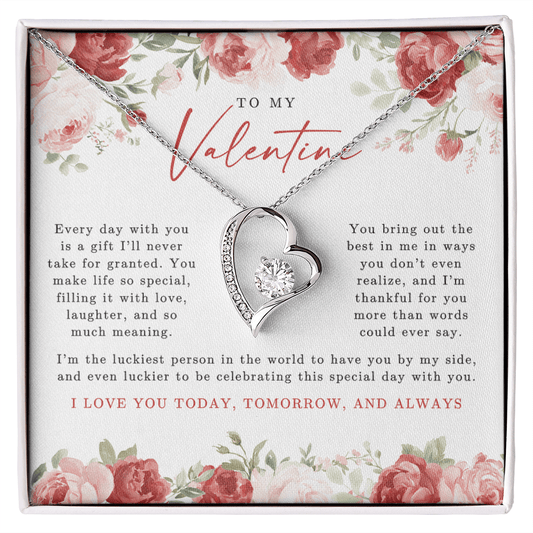 To My Valentine Heart Necklace | Red Floral