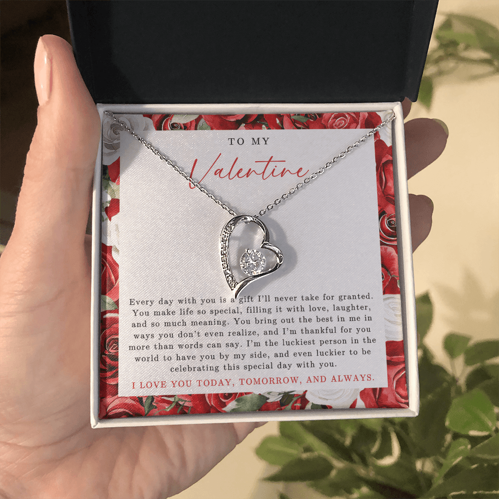 To My Valentine Heart Necklace | Red Rose