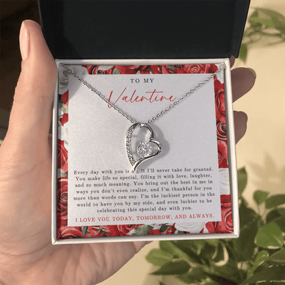 To My Valentine Heart Necklace | Red Rose