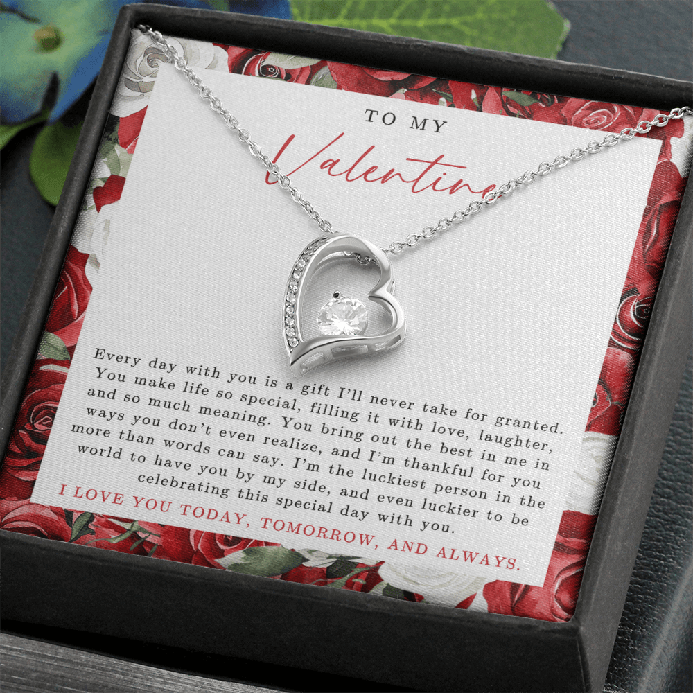 To My Valentine Heart Necklace | Red Rose