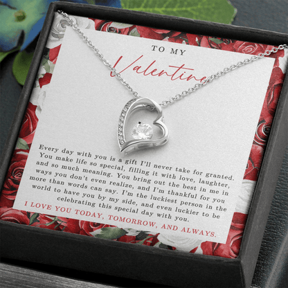 To My Valentine Heart Necklace | Red Rose