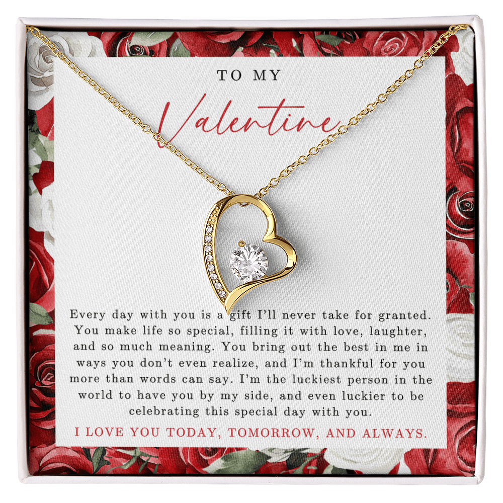 To My Valentine Heart Necklace | Red Rose