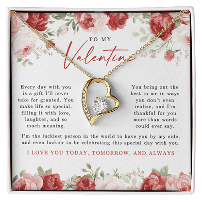 To My Valentine Heart Necklace | Red Floral