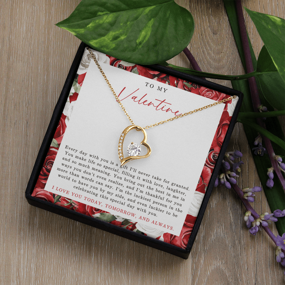 To My Valentine Heart Necklace | Red Rose