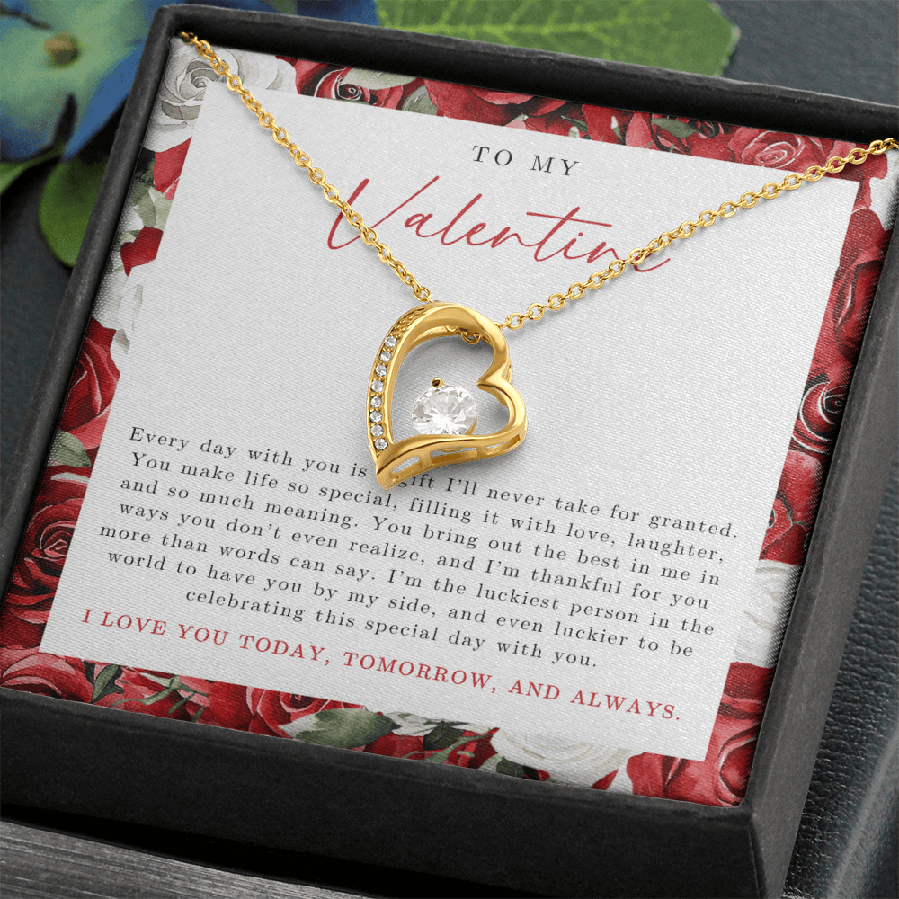 To My Valentine Heart Necklace | Red Rose